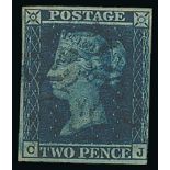 1841 2d Blues - Single stamps with a blue Maltese Cross cancels comprising CJ very close at right