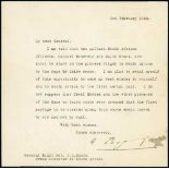 Great Britain - 1920 (Feb 3) London to Cape Town First Flight, typed letter on 10 Downing Street