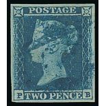 1841 2d Blues - PB Used with blue "68" cancel of Bewdley, four margins, apparently removed from