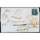 Localities - Falmouth. 1844-78 Stamped covers and entires including 1844 cover franked by a 2d