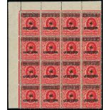 1912-22 King George V Stamps - Upper left corner block of 16, all with variety surcharge double,