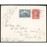 1924-37 Pioneer Flights - 1929 (Jan 3) Similar cover to England with 1½a and 3a stamps tied by the