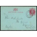 Anglo-Boer War, 1899-1902 - Ceylon Contingent. 1900 (Dec 22) G.B 1d Lettercard sent by Trooper W.J.R
