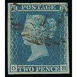 1841 2d Blues - OH Inverted watermark, four margins, fine used. S.G. £850. Photo on Page 140.