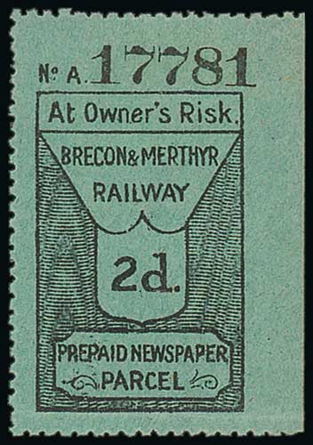 Railways - Brecon & Merthyr Railway. c.1863 Newspaper Parcel 6d (2, Ewen 5); similar 3d on rose with - Image 2 of 2