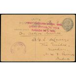 1918-20 Pioneer Flights - 1919 (Jan 12) India ¼a postal stationery postcard to India, written on