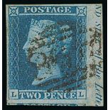 1841 2d Blues - Used stamps with marginal inscriptions comprising LL superb with four margins; TI,