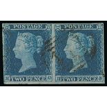 1841 2d Blues - HD-HE Pair with inverted watermark used, Ivory heads, four margins, HD a little