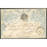 Localities - Launceston. 1842 (Nov 27) 2d Mulready envelope stereo a210 to Bath cancelled by a black