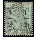 Stamp Issues - 1886 '½' on ½pi Surcharge, watermark Crown CC, fractions 8mm apart, used with Larnaca