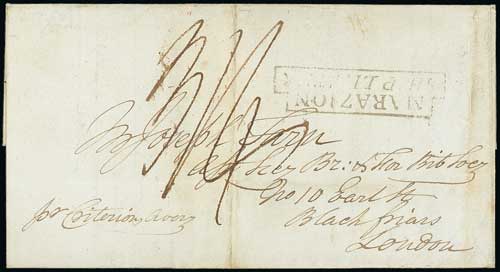 Other Ports - Marazion. 1820 Entire letter from New York to London "pr Centerion Avery" with "