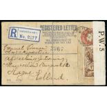 First World War, 1914-19 - Express Censorship. 1916 3d Registration envelope franked 2/6 seahorse,