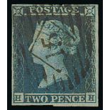 1841 2d Blues - HH Violet-blue on thicker lavender tinted paper, used in London, four margins, 3mm