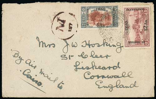 1921-26 R.A.F Baghdad-Cairo Air Service - 1921 (Nov 27) Cover to England endorsed "By air mail to