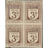 Railways - Lancashire, Derbyshire & East Coast Railway. 1896 ½d, 1d, 2d and 3d Newspaper Parcel