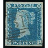 1841 2d Blues - FL, Pale blue with inverted watermark, four large margins, superb used. S.G. £850.