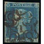 1841 2d Blues - BA Cancelled by number "1" in Maltese Cross and SD cancelled number "12" in