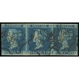 1841 2d Blues - GG-GI Strip of three each cancelled by number "12" in Maltese Cross, GG very close