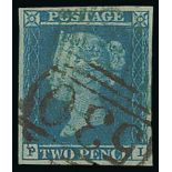 1841 2d Blues - PL Cancelled by a numeral in green (possibly "698") and a "530" numeral of