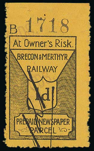 Railways - Brecon & Merthyr Railway. c.1863 Newspaper Parcel 6d (2, Ewen 5); similar 3d on rose with