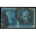 1841 2d Blues - TK-TL Pair with inverted watermark, four good margins, fine used with London