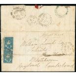 Ship and India Letters - 1858 Entire letter to Whitehaven bearing Victoria 3d pair (faults, one