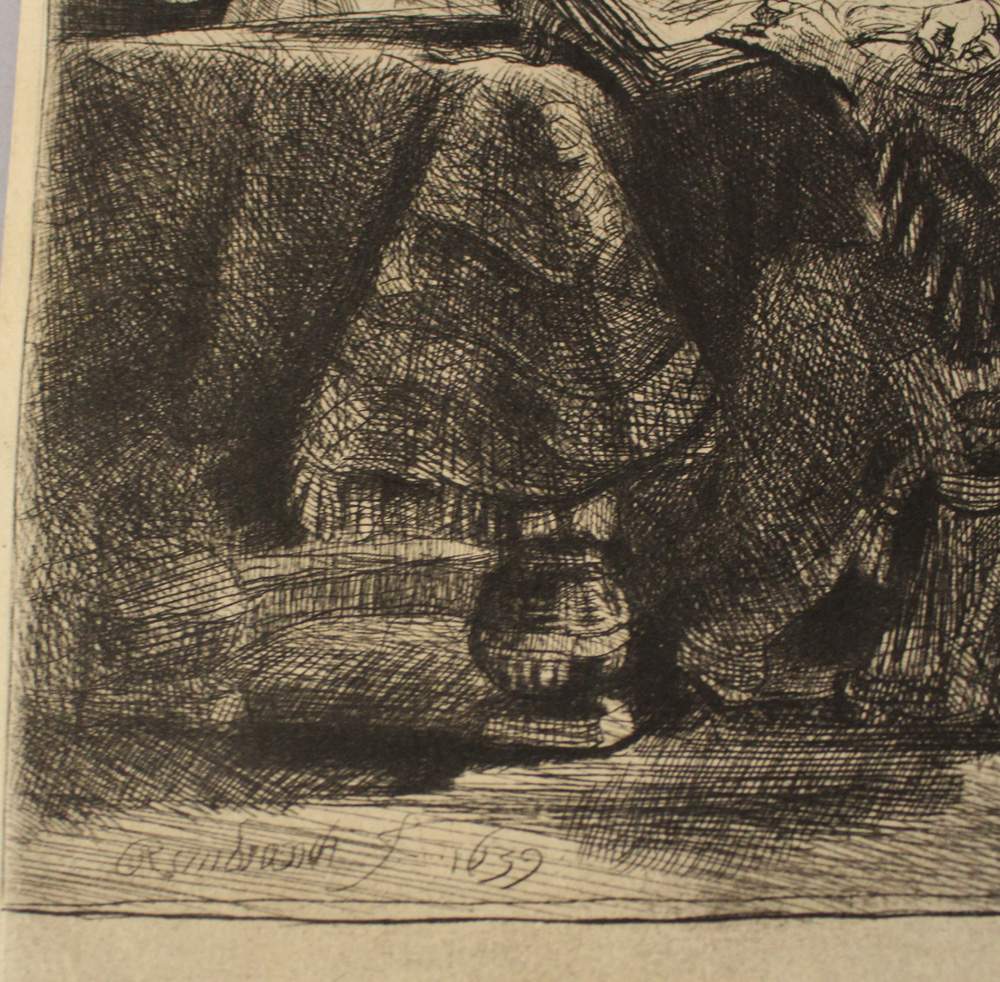 Rembrandt Harmenszoon van Rijn (1606-1669)-Etching, The death of Maria, signed on the stone " - Image 3 of 3