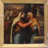 Florentine School 17th/18th Century, The Visitation, oil on canvas, underlined, in a later gilded