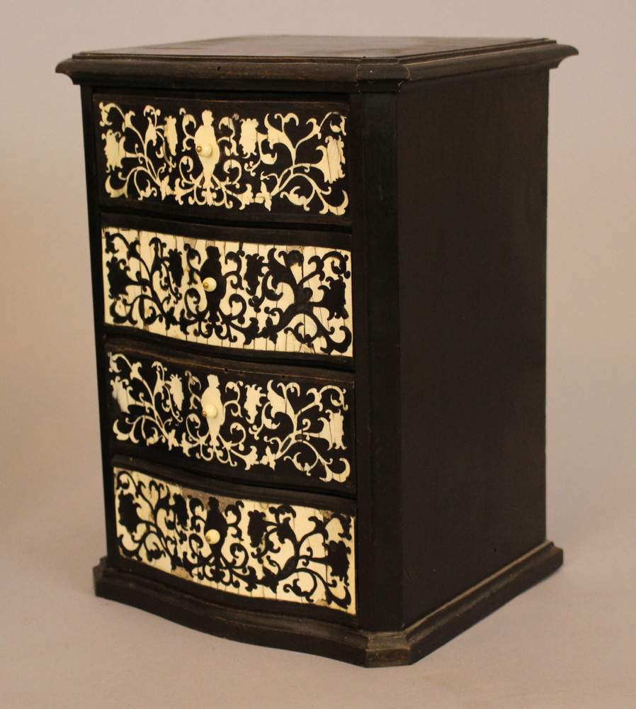 Two miniature commodes, each with four shaped and bowed drawers, canted corners and round stepped - Image 3 of 3