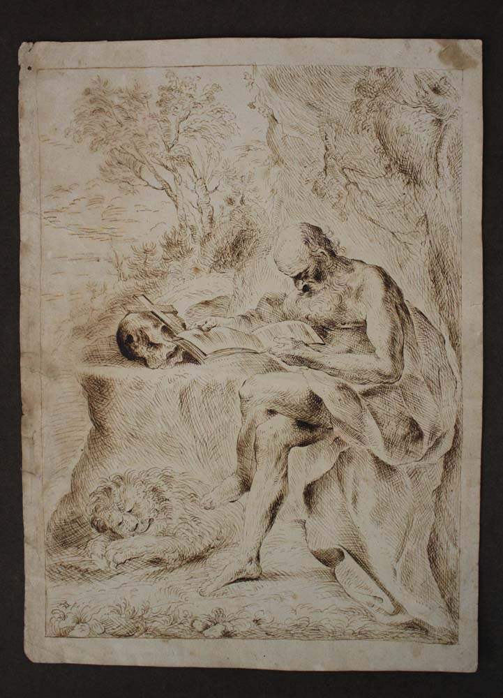 Gaetano Gandolfi (1734–1802)-circle, Saint Marc in the wilderness with the sleeping lion and the