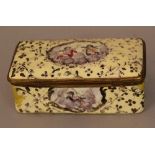 German snuff box in rectangular form, one lid with gilded bronze border and finger rest; enamel on