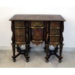 Bureau Mazarin - writing desk, on 8 feet with X conections, pine and hardwood ebonised and with