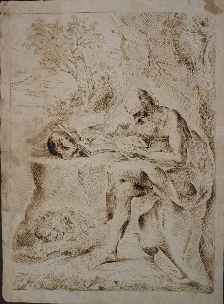 Gaetano Gandolfi (1734–1802)-circle, Saint Marc in the wilderness with the sleeping lion and the - Image 2 of 3