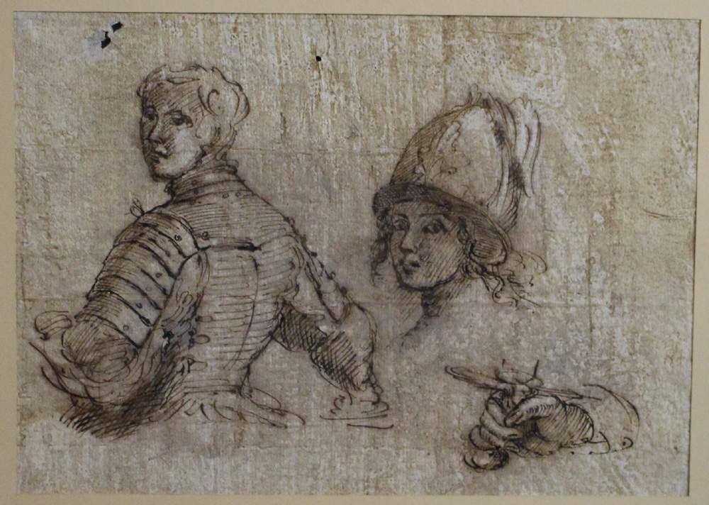 Agostino Caracci (1557-1602)-follower, Study of a man and a girl in armour and a hand holding a - Image 3 of 3