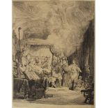Rembrandt Harmenszoon van Rijn (1606-1669)-Etching, The death of Maria, signed on the stone "