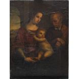 Luca Cambiaso (1527–1585)-manner of, The Holy Family, oil on textile or paper on wooden board. On