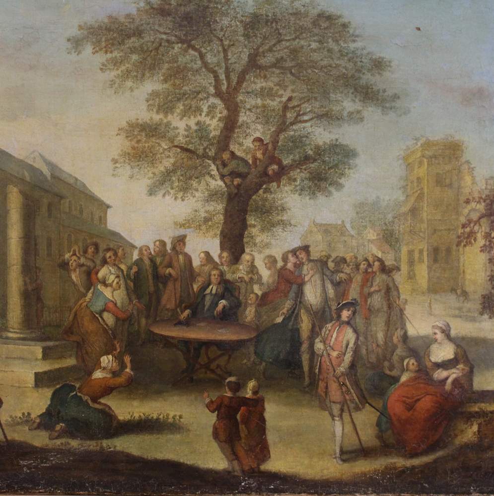 Nicolas Lancret (1690–1743)-follower, Village with people standing around a tree and an official - Image 3 of 3