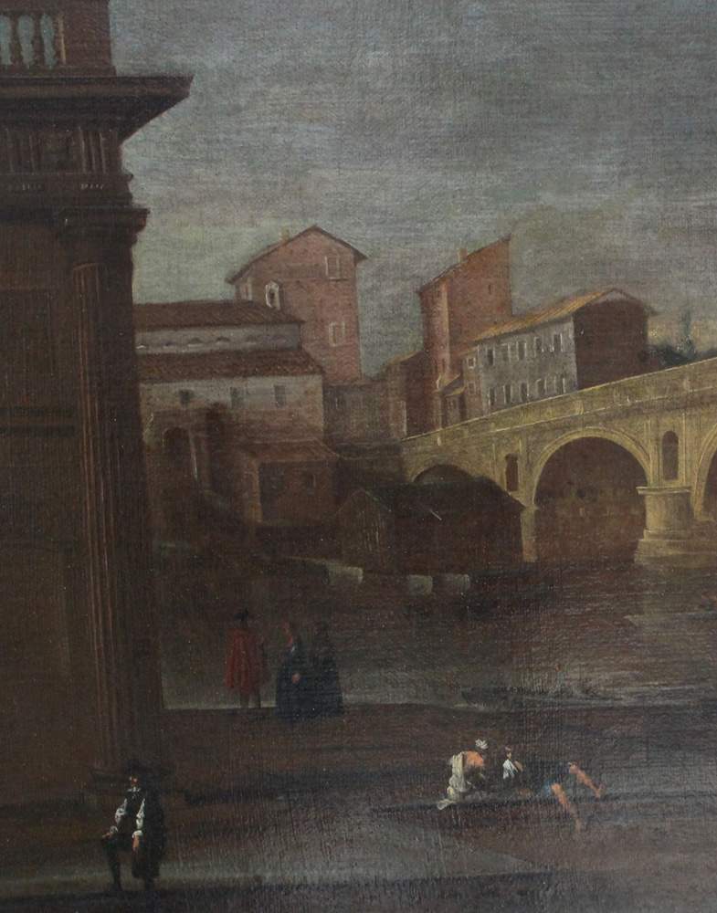 Herman van Swanevelt (1603-1655)-attributed, The Ponte Rotto with the Tiber, some travellers walking - Image 3 of 3