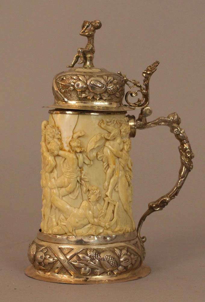 Ivory tankard, oval cylindrical form with depth carved figural scene of the Centaurus and rape of - Image 2 of 3