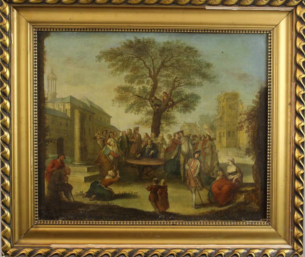 Nicolas Lancret (1690–1743)-follower, Village with people standing around a tree and an official