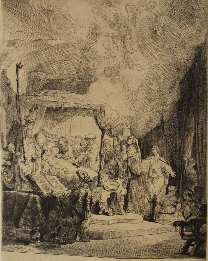 Rembrandt Harmenszoon van Rijn (1606-1669)-Etching, The death of Maria, signed on the stone " - Image 2 of 3