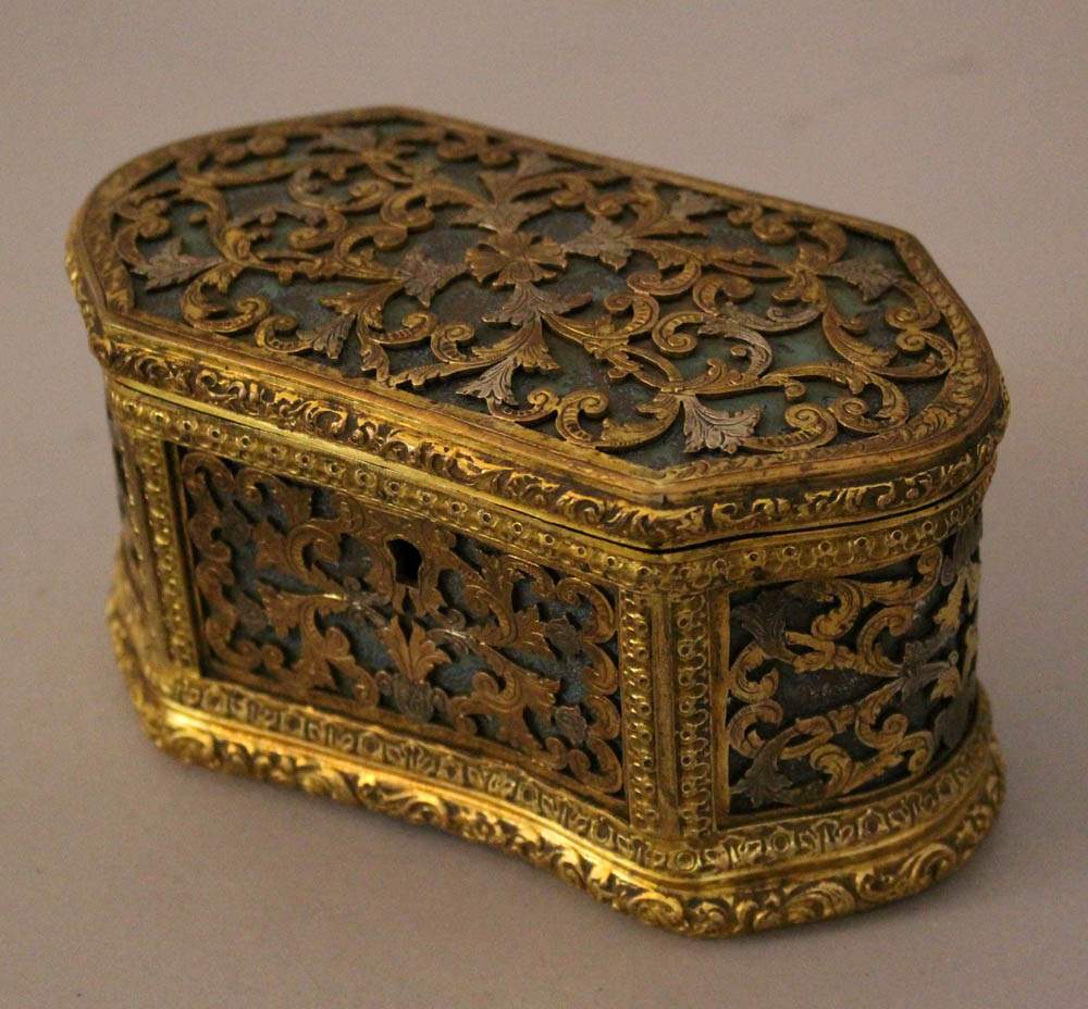 Baroque casket with shaped sides and richly floral decorated open work, wide lower and upper border, - Image 2 of 3