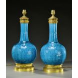 THEODORE DECK (1823-1891) Paire de lampes de forme balustre en céramique émaillée bleue-turquoise