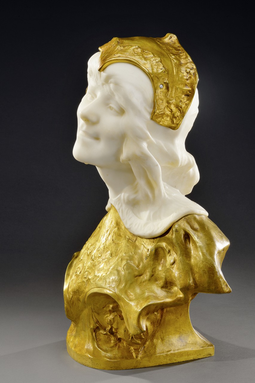 PAUL FRANCOIS BERTHOUD (1870-1939) Sculpture en bronze doré et marbre blanc de Carrare fi gurant - Image 2 of 4