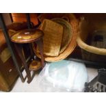 Three Wicker Baskets, Wicker Dog Bed, Wooden Plant Stand and Two Foot Massagers/Spas.