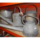 Three Vintage Galvanised Watering Cans.