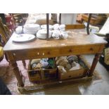 A 19th Century Oak Side Table two frieze drawers, gallery back on four & brass casters, and a
