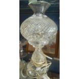 A Heavy Waterford Crystal Table Lamp with stepped neck and cross cut decoration with shade of