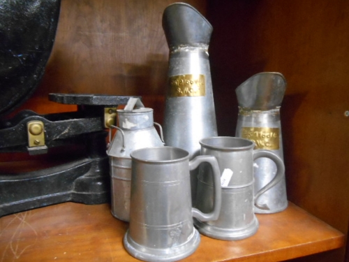 A Copper Drinks Warmer, Oval Fish Kettle, Set of Cast Iron Scales, Pewter Tankards Etc. (Two - Image 4 of 6