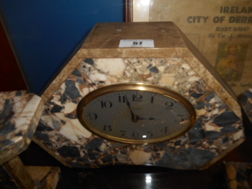 A Three Piece Art Deco Variegated Marble Clock Garniture. - Image 3 of 3